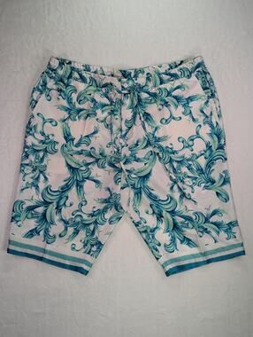 Cigar Couture Mens 44 Big Tall Baroque Blue Teal Drawstring Resort Shorts